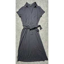 Ann Taylor Faux Wrap Dress Womens 6 Black Short Sleeve V-Neck Jersey
