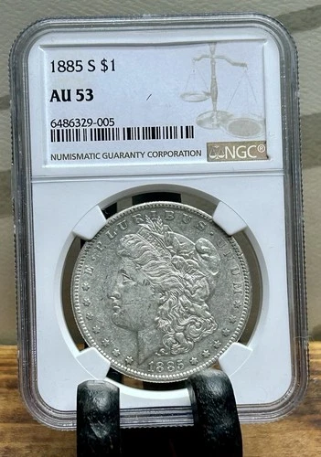 1885-S NGC GRADED AU53 SLABBED MORGAN 90% SILVER DOLLAR 90% Silver Coin