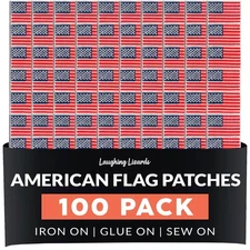 Laughing Lizards Bulk Small American Flag Patches 100 Pack US Flag Embroidered