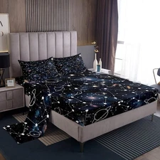 Galaxy Bed Sheets Set Queen Constellation Sheet Set 4 Pcs Purple Universe Pri...