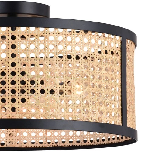 Vaxcel Lighting C0289 Berens 3 Light 16"W Semi-Flush Rattan Cane - Black - Picture 6 of 12
