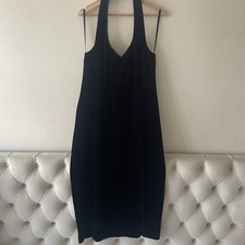 Vintage Dorothy Perkins Dark Green Velvet Halter Neck Bodycon Midi Dress UK16