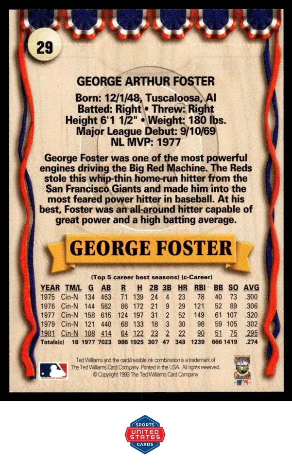 1993 Ted Williams #29 George Foster - Image 2 of 2