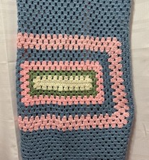 Beautiful Hand Crocheted Throw /Blanket Baby Blue Pink 32 x43