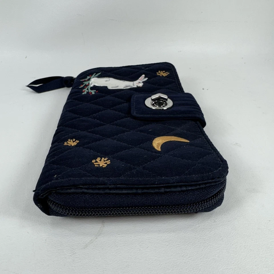 Vera Bradley Turnlock Wallet Winter Forest Rabbit Holiday Navy Clutch Moon - Image 4 of 4