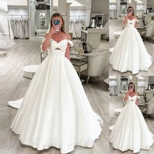 Vintage Satin Wedding Dress Pleat Off-the-shoulder Wedding Gown Bridal Custom