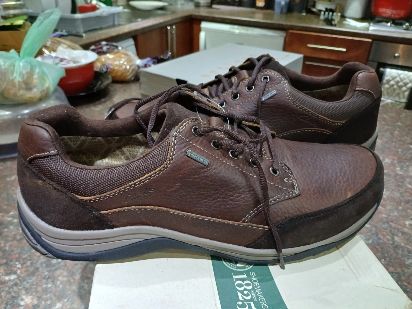 Clarks Men Baystonego Gtx Brown Lea WideFit Waterproof Cushion Plus UK 9,10 H