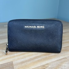 Michael Kors Black Jet Set Saffiano Leather Zip Around Wallet Phone Case 6.5  x4  