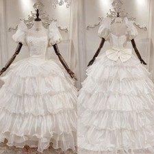 Organza A Line Wedding Dresses with Bow Short Puffy Sleeves Ruffled Bridal Gowns