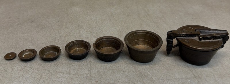 Folding Weights Antique Apothecary Nesting Pan Scales Bucket Pound Set of 7 item
