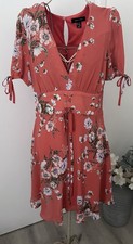 New Look Coral Lace Up Tea Dress UK 10 US 6 EUR 38 Knee Length