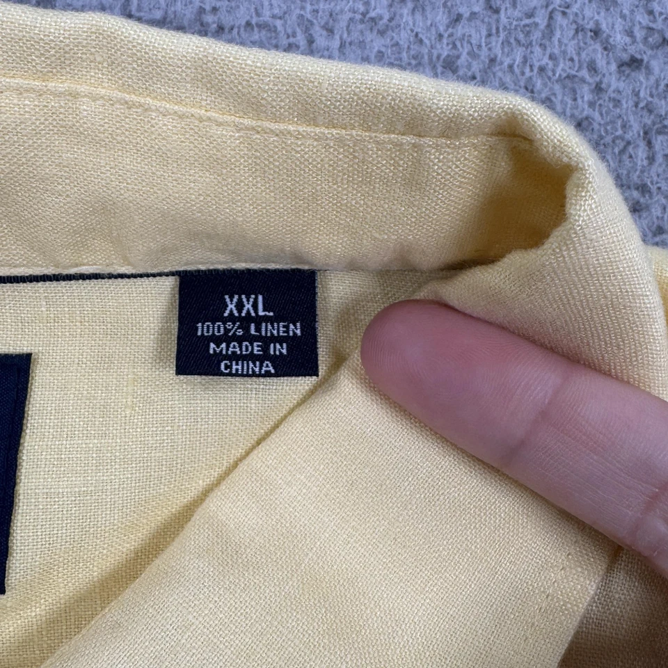 Indigo Palms Linen Shirt Mens 2XL Yellow Button Up Long Sleeve Pocket Casual - Image 4 of 4