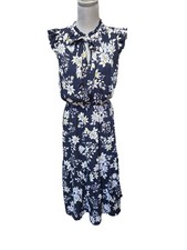 Banana Republic Women's Navy Floral Ruffle Hem Dress Size 6 Tall NWOT