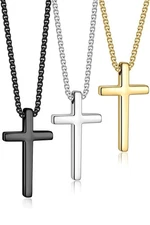 Cross Necklace for Men - Mens Cross Chain, Silver Black Gold Cross Necklace P...