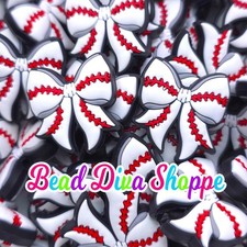 Set of 2 - 27mm x 28mm - BASEBALL BOWS - Focal Beads - Diy Jewelry Making -