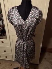 EMMA ELLA Ladies Short Dress Size S Multicoloured Satin Short Cap Sleeve Belted