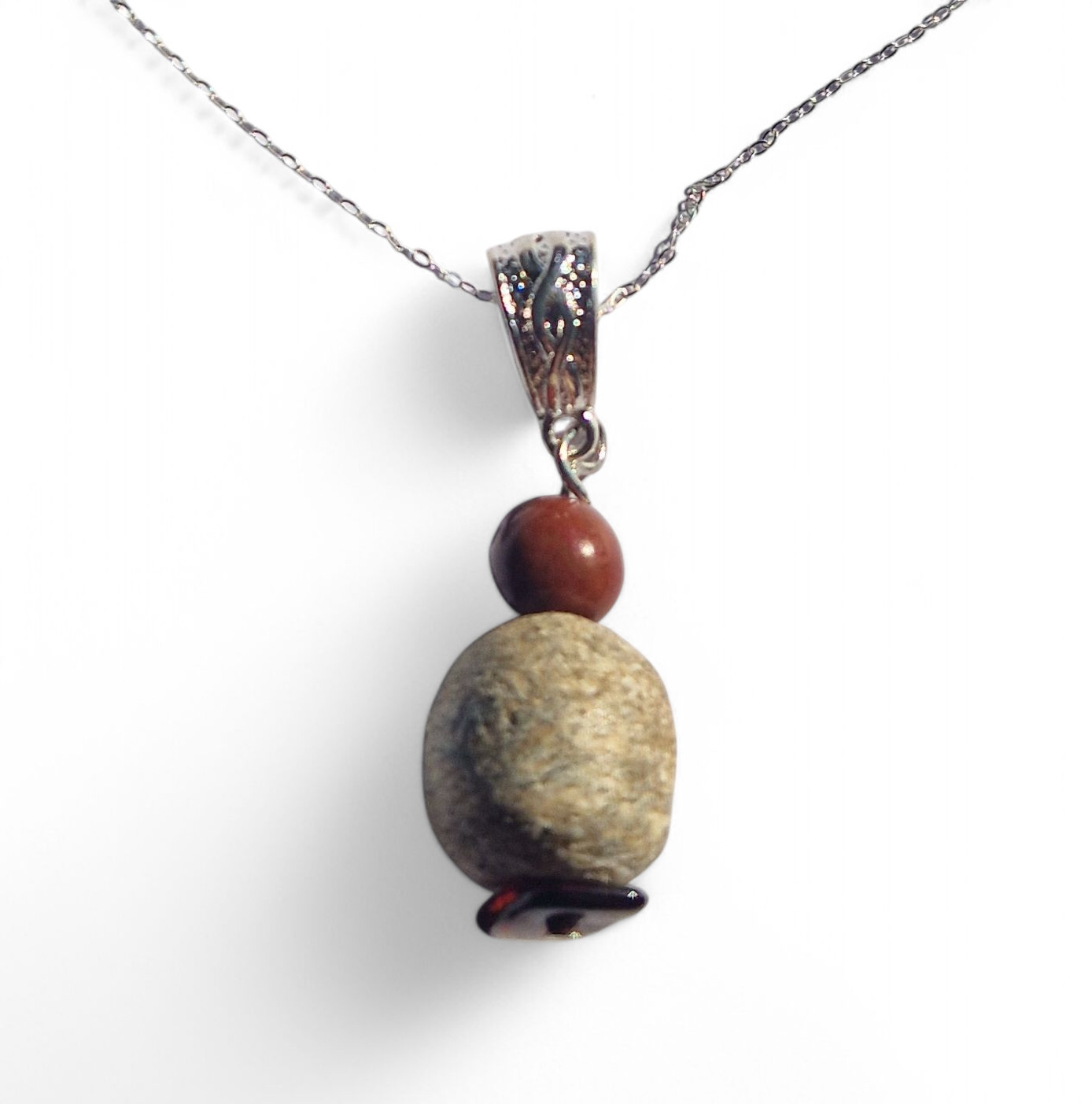 Woolly Mammoth Bone Necklace – Mammoth Bone Pendant with Baltic Amber – Ice Age