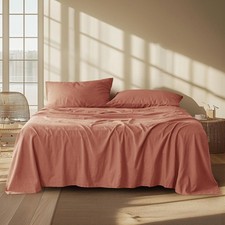 Linen Sheets Queen Size - Cotton Blend Bed Set, Breathable  Giftable, 4 Pieces