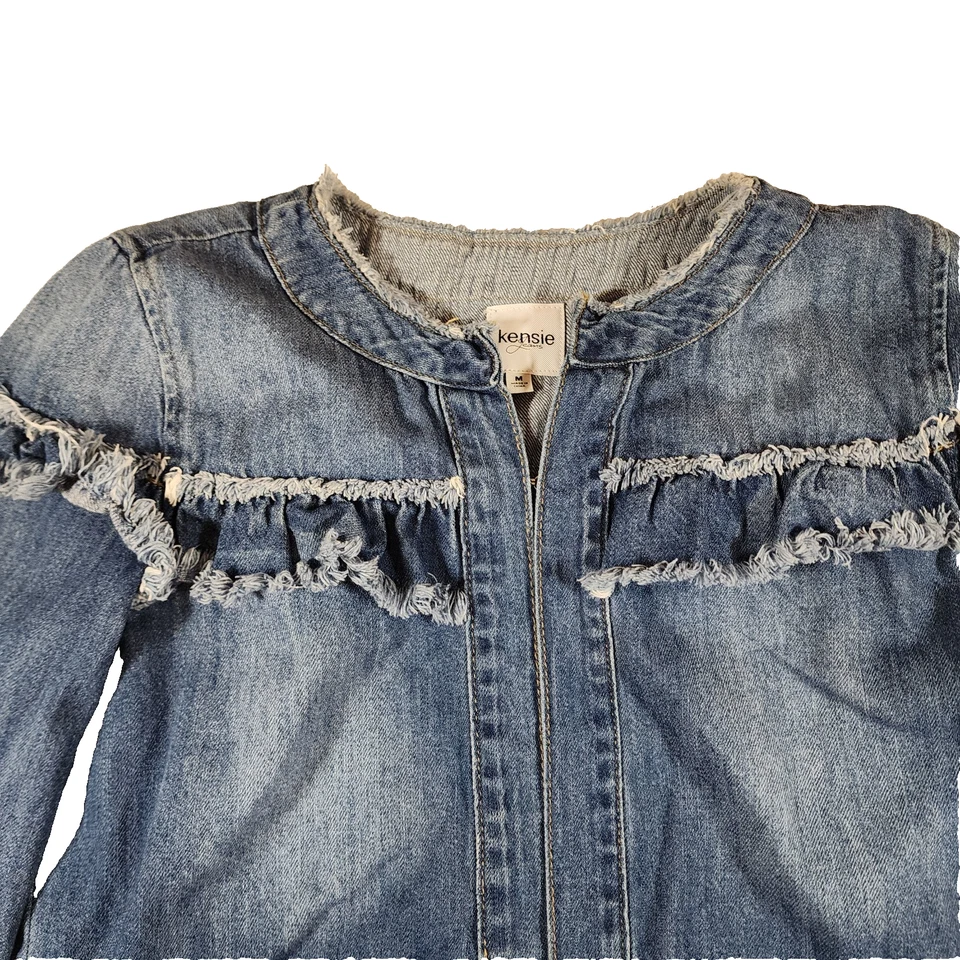 Chaqueta corta Kensie Jeans M Denim con volantes dobladillo crudo en capas Foto 4 de 4