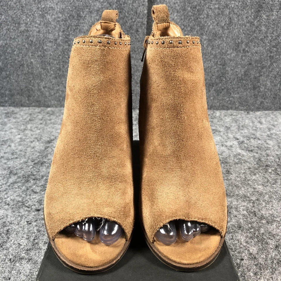 Botas Lucky Brand para mujer talla 9 gamuza tostada punta abierta tobillo bloque tacón con tachuelas cremallera Foto 4 de 4