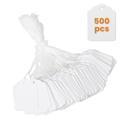 500 Pcs 1.8x1.4-inch White Price Tags with String Attached, 250 GSM String Ta...