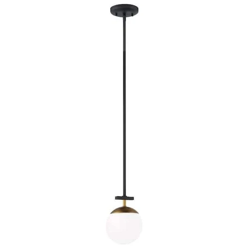 Kovacs P351-618 Alluria Mini Pendant with Etched Opal Glass - Black/Gold - Picture 1 of 7