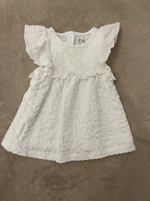 Baby Mädchen 2-3 Monate 62cm weiß Kleid Baumwolle Neugeborene Kleider Kleidung __einmal getragen
