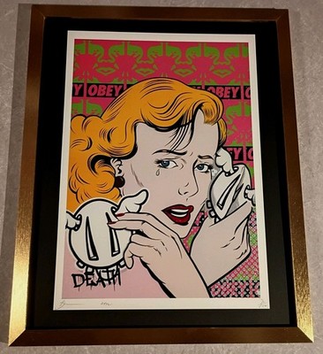 DEATH NYC ltd ed signed FRAMED graffiti street art print 45x32cm D*Face x Obey
