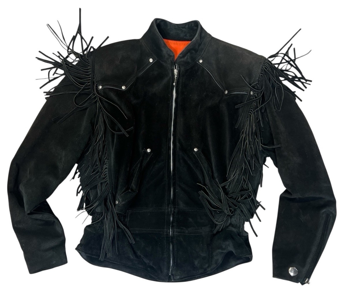 Vtg Harley Davidson Suede Biker Jacket Women M Black Fringe