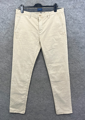 GANT Trousers Mens 33 x 32 Beige Molsey Extra Slim Bottoms Pants Smart Tapered