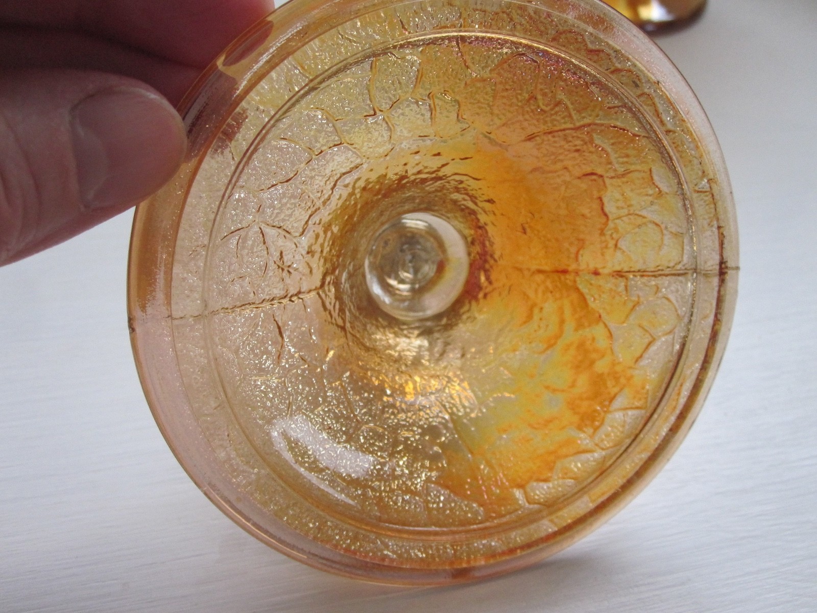 Beautiful Vintage Amber Jeanette Carnival Depression Glass Candy Dish with Lid