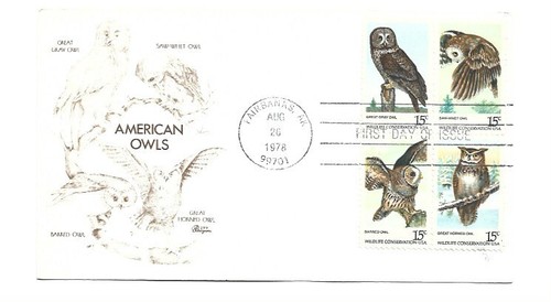 1760-63 American Owls, Bazaar, block of 4 FDC - 第 1/1 張圖片