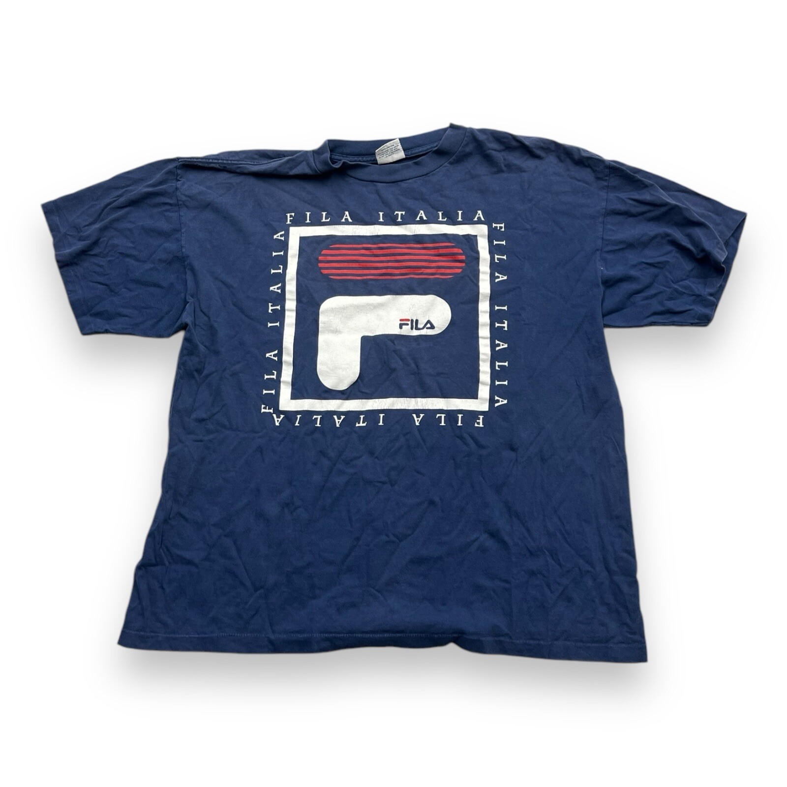 T shirt vintage anni 80 90 Fila punto singolo made in USA rosso navy blu XL