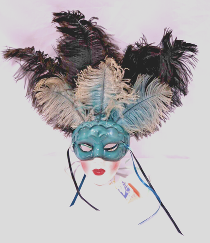 1990 Clay Art Mask Collection Glazed Ceramic Wall Mask Lady Ostrich Feathers