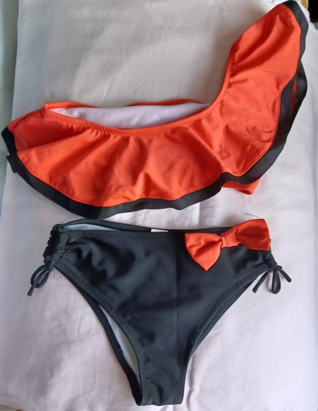 red & black girls bikini set/swimsuit, size 8/130