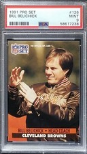 Bill Belichick 1991 Pro Set RC PSA 9 Rookie Card Legendary Coach #126 Patriots. rookie card picture