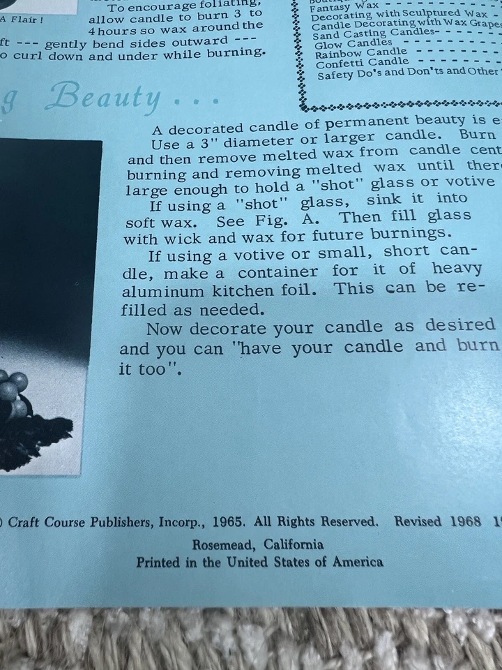 Vintage 1965 Candle Making Booklet Poured Candles & Trims Craft Course DIY Gift - Image 2 of 4