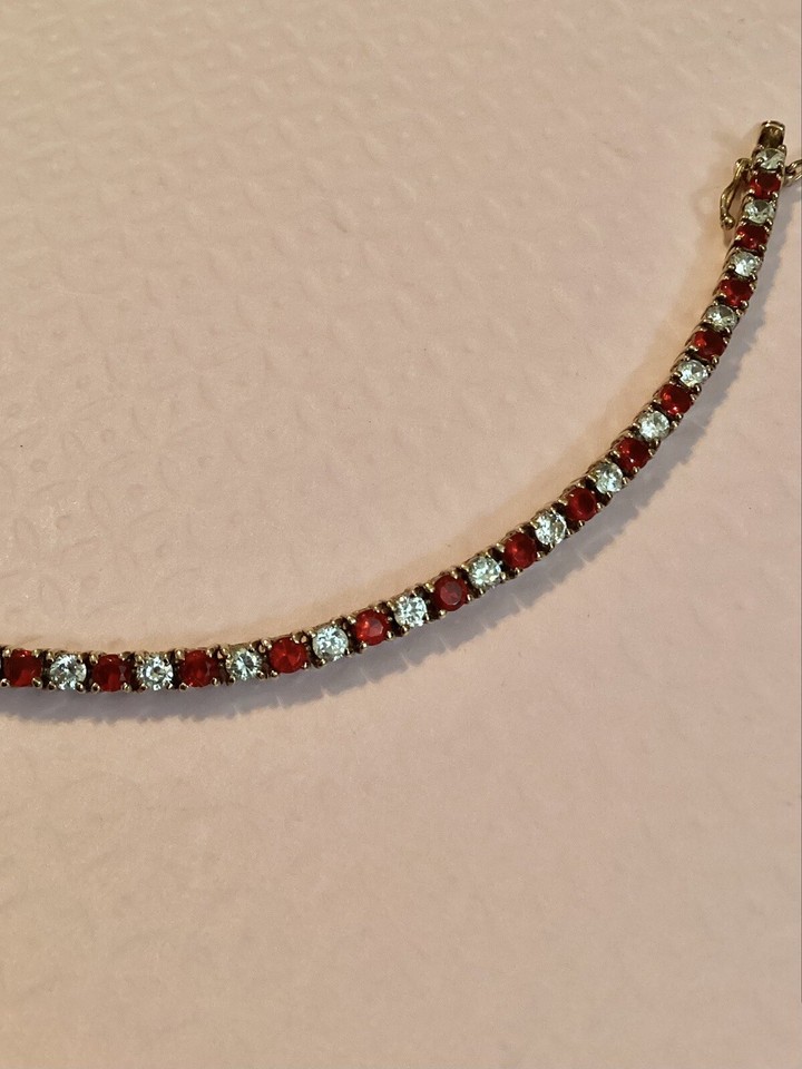 Vintage PAJ 925 Sterling Silver Gold Vermeil CZ with Red Stones Tennis