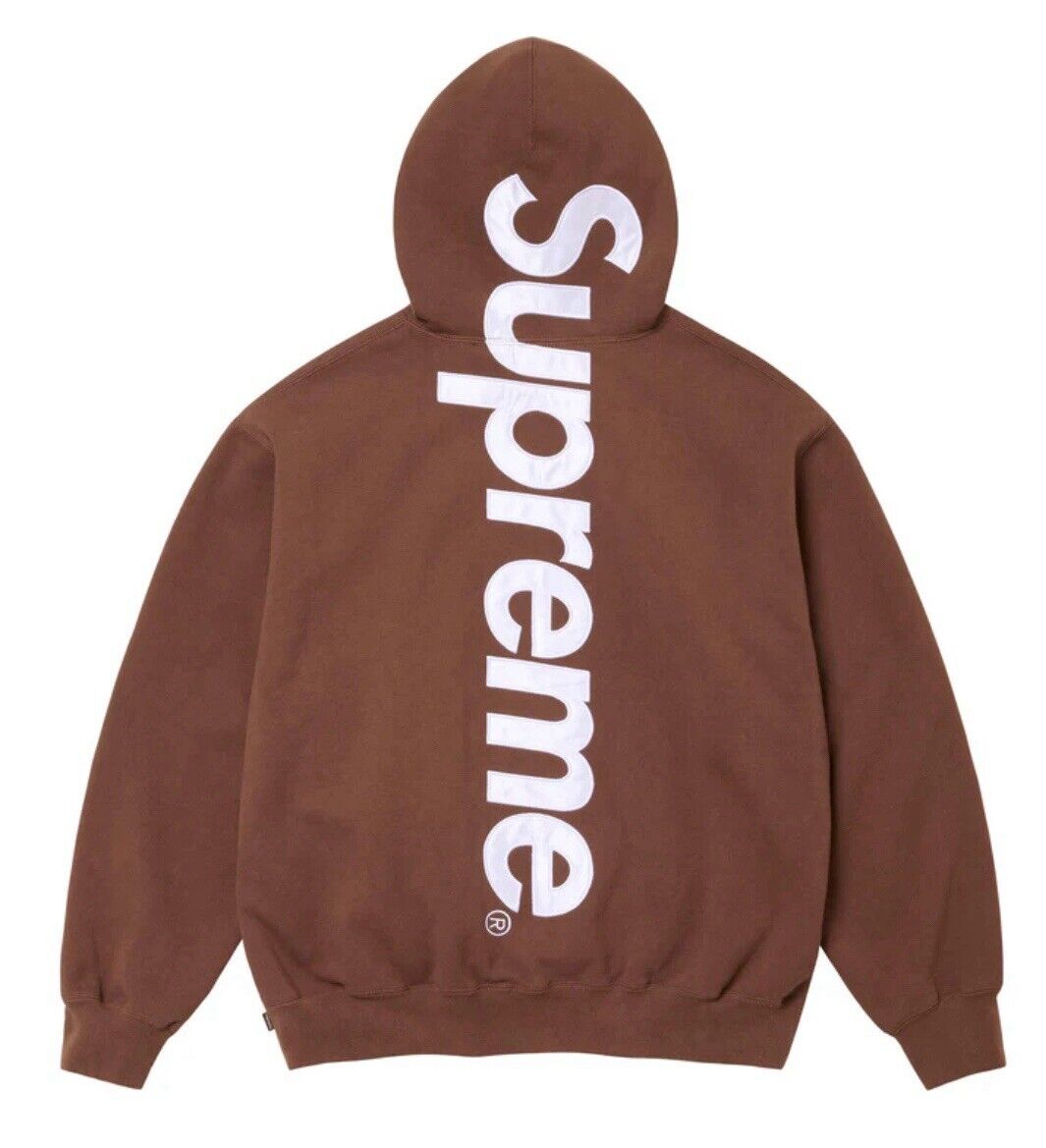 Supreme Satin Applique Hooded Sweatshirt Brown Size XL FW24 Supreme Satin Applique Hooded Sweatshirt Brown Size XL FW24