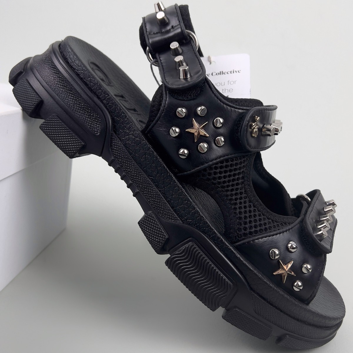 GUCCI sandals rockstud black rubber leather mesh 11 US 44 EUR