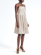 Banana Republic Heritage Pleated Halter Fit-and-Flare Dress,Champagne SZ 10  E10