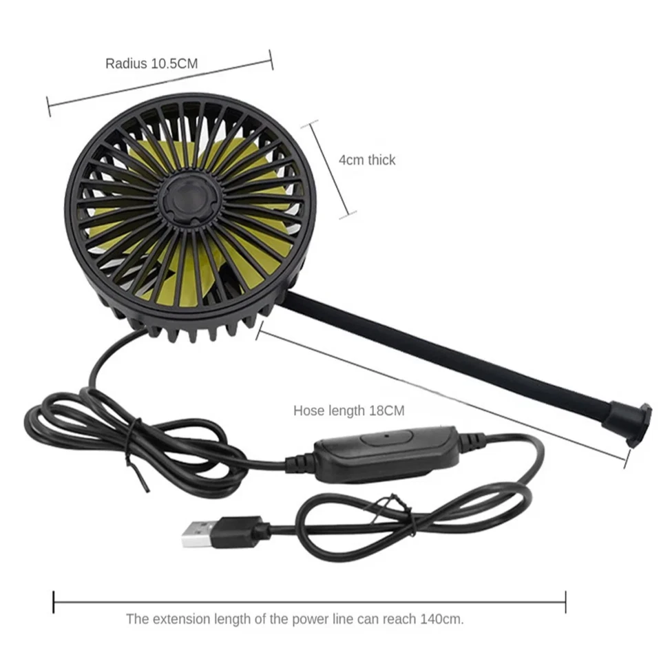 Ventilador de refrigeración por aire de coche de verano asiento trasero ventilador aspas enfriador USB ajuste de 3 velocidades Foto 2 de 4