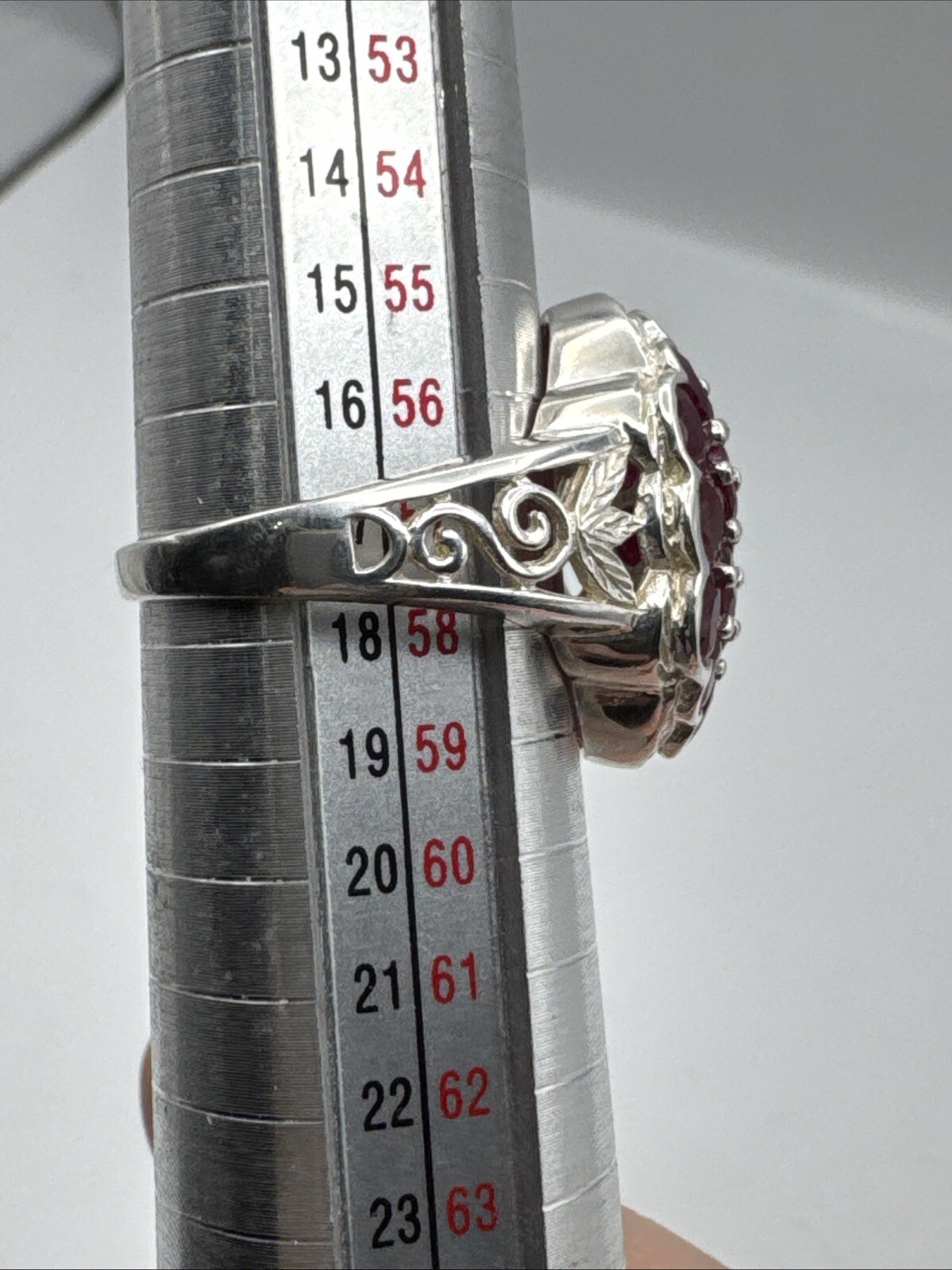 Sterling Silver Burmese Ruby Cluster Ring Size 8 … - image 4