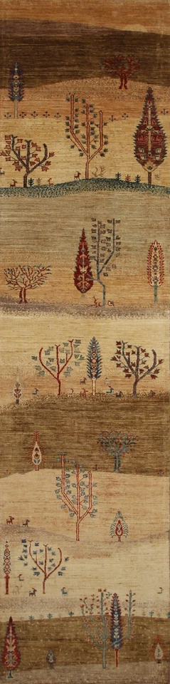 3 x 12 ft Brown Gabbeh Landscape Afghan Hand knotted Tribal Runner Rug - Image 2 of 4