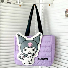 Sanrio Kuromi Nylon Winter Tote Bag Quilted Puffy Down Large 3D Shoulder Bag