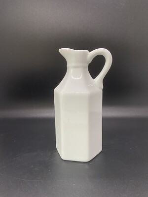 XCELL White Milk Glass Hexagonal Shape Carafe Small Pitcher or Bud Vase
