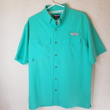 BIMINI BAY OUTFITTERS Short Sleeve Flats 5 V BLOODGUARD Shirt Mens M Aqua Green