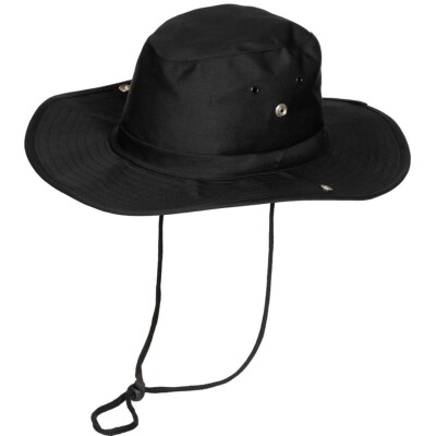MFH Bush Hat with Side Snaps and Chin Strap, Black, Size 55