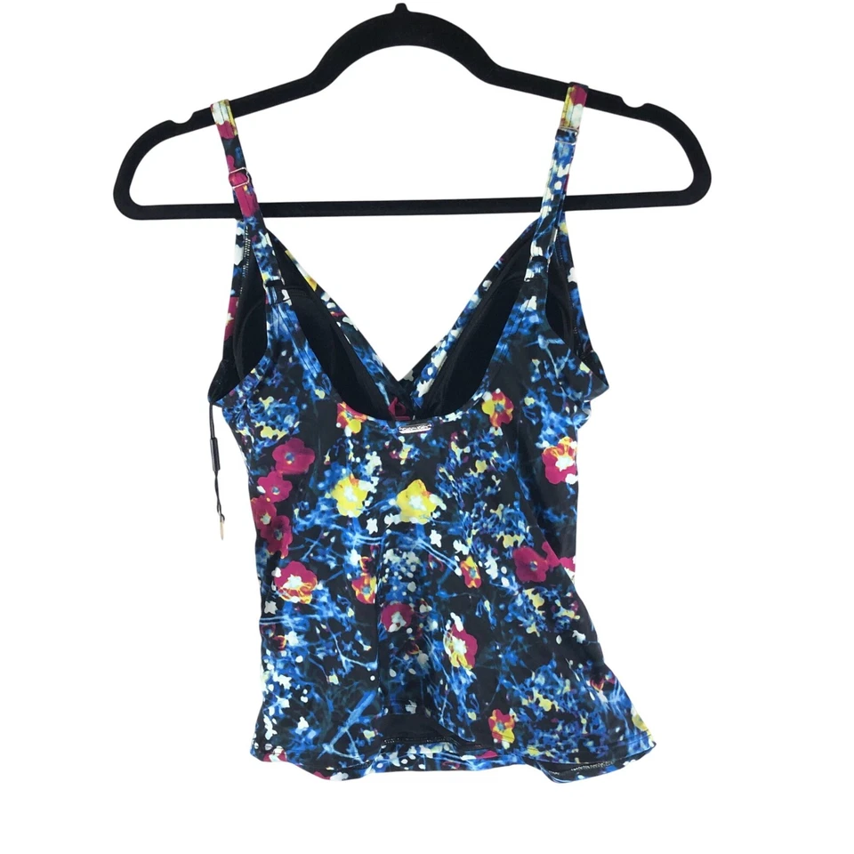 Camiseta Tankini Calvin Klein Tazas Moldeadas Frente Girado Floral Negro Azul S Foto 3 de 4
