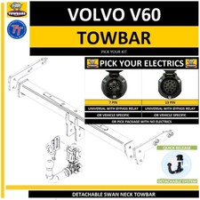 Tow Bar Detachable for Volvo V60 2010 to 2018 Swan Neck Pick Your Electrics